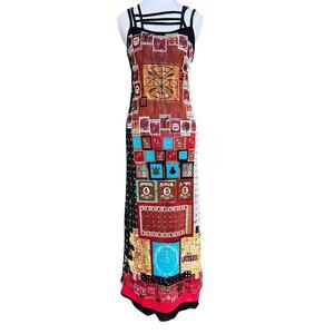 Save the Queen Y2K Mesh Maxi Dress Graphic Print Strappy Bodycon Italy Art Wear